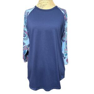 Lularoe Large Blue Multicolor Floral Paisley Randy Shirt